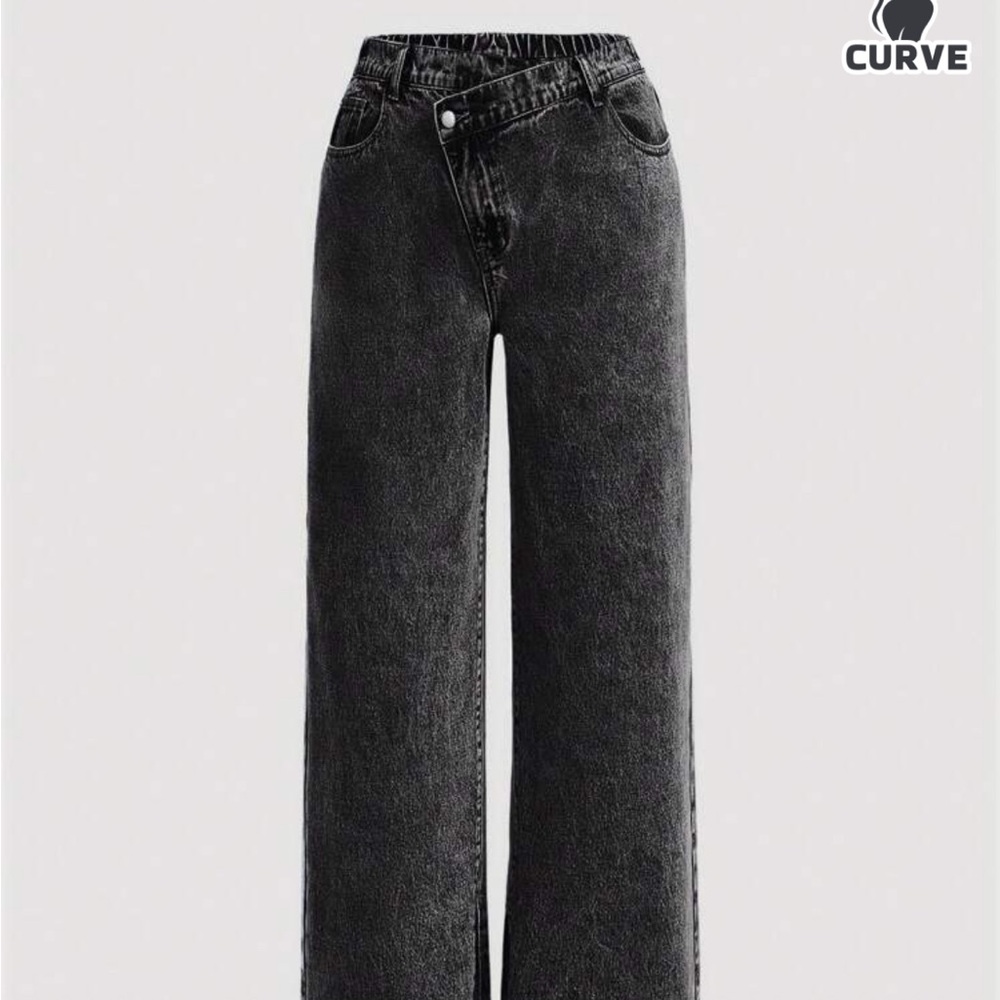 SHEIN MOD Black Wide Leg Jeans with Vintage Wash